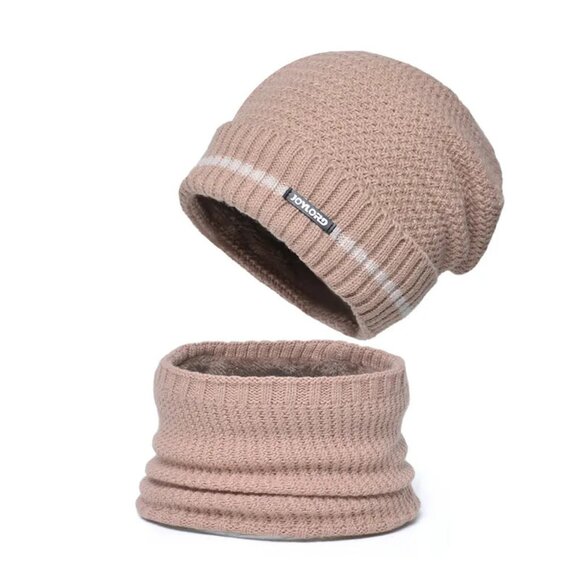 2/$30 Women's Pink Knit Beanie Hat & Scarf Neck Warmer Set Winter Warm Fleece - Picture 4 of 5